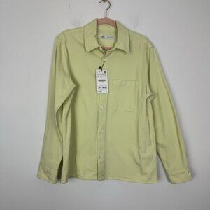 Zara Men’s Light Green Lightweight Denim Button Down Shirt Size Medium NWT